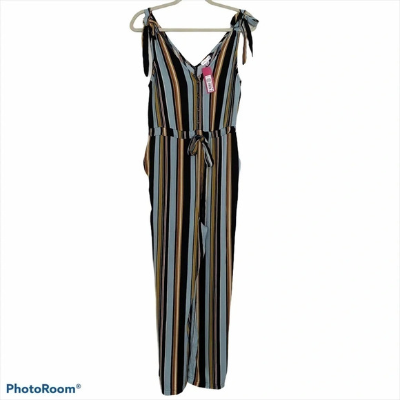 Multicolor Striped Sleeveless V-Neck Jumpsuit S - Picture 3 of 11
